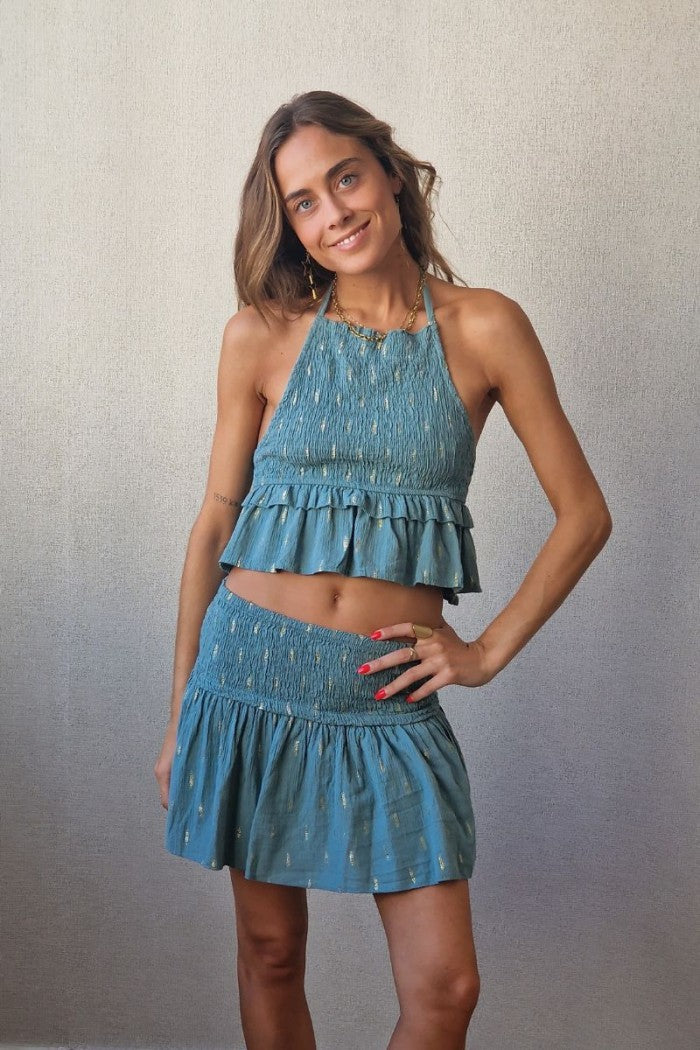 Top de bambula con lurex verde bonito