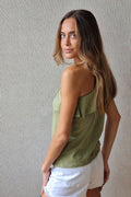 Top asimétrico volante color verde  salvia