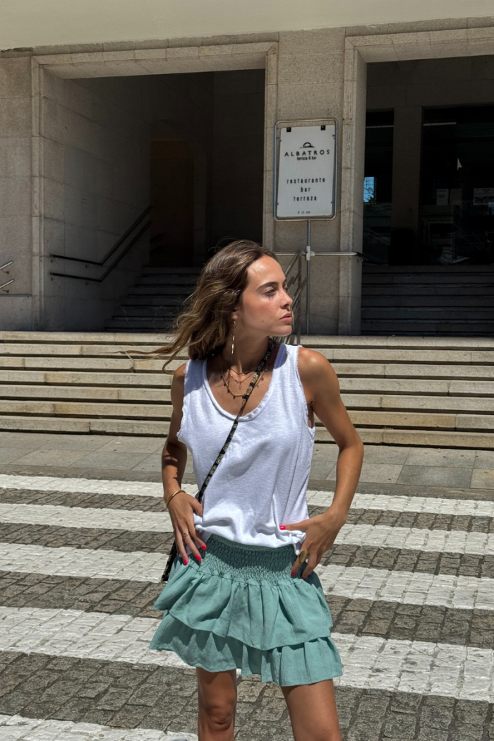 Minifalda pantalón con goma ancha verde mint