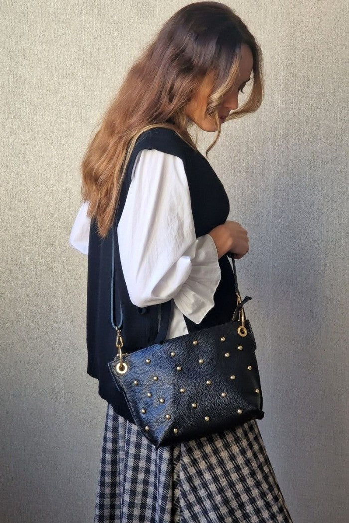 Bolso bandolera tachuelas negro
