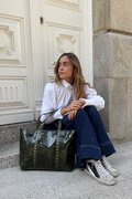 Bolso de piel shopper tachuelas verde