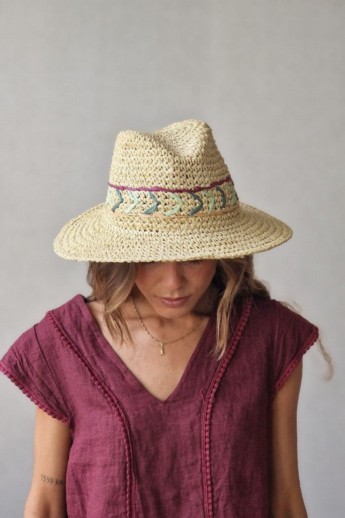 Sombrero de Playa Beige con Detalle Pespunte