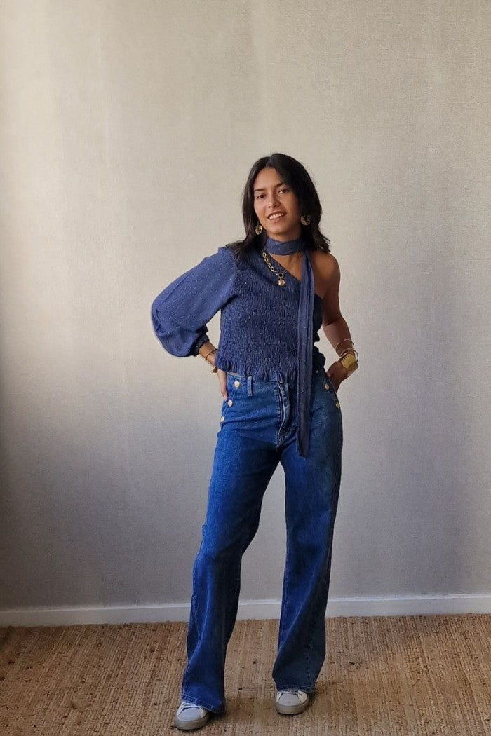 Pantalón Vaquero con Botones Laterales