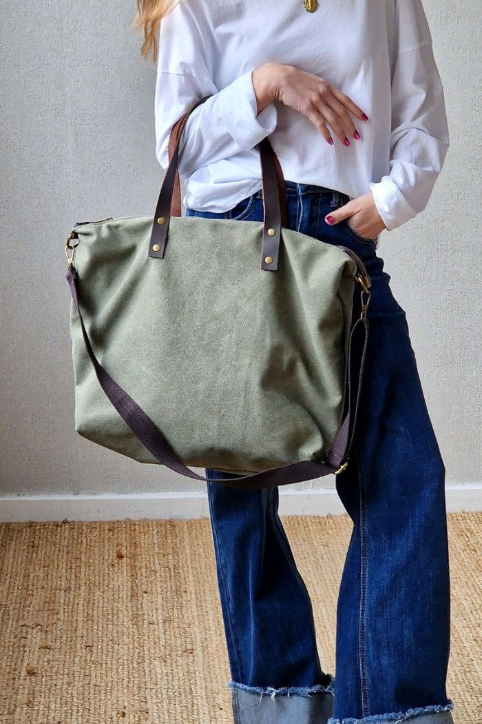 Bolso oversize de loneta verde