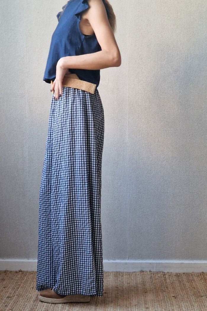 Pantalón con gomas de vichy azul marino