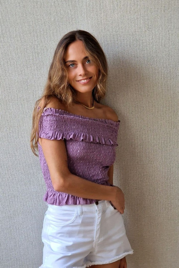 Top nido de abeja y  palabra de honor lurex lila