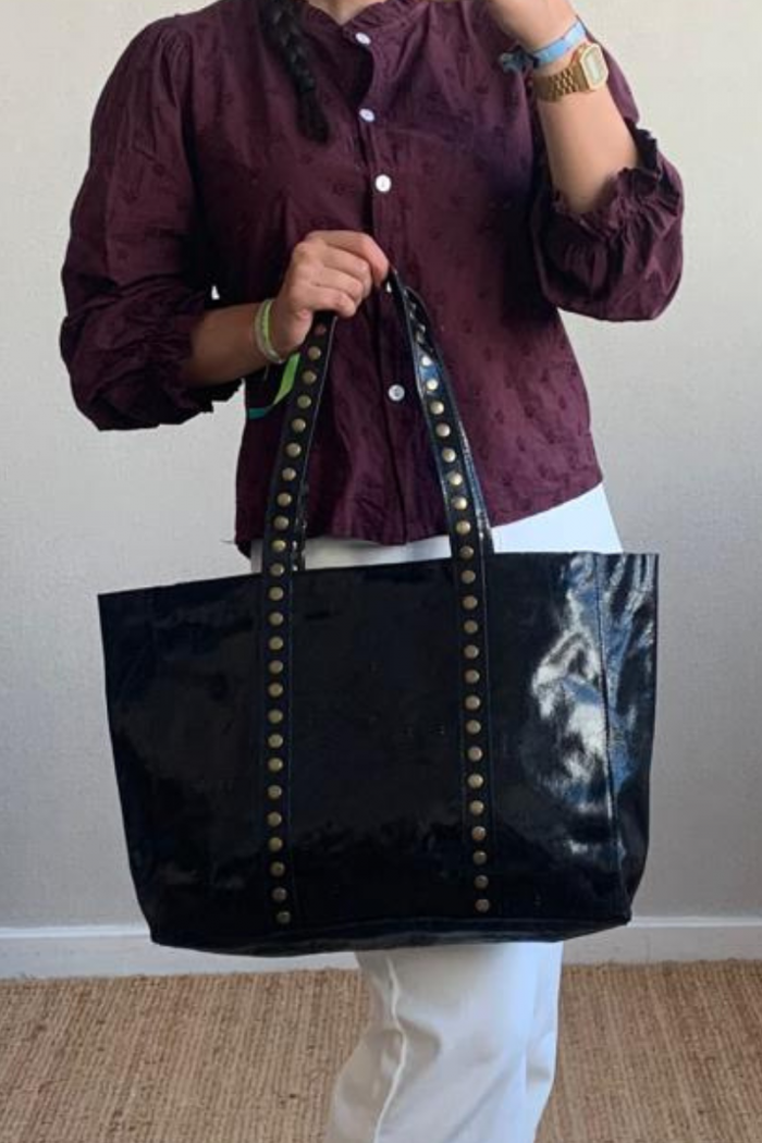 Bolso piel shopper tachuelas negro