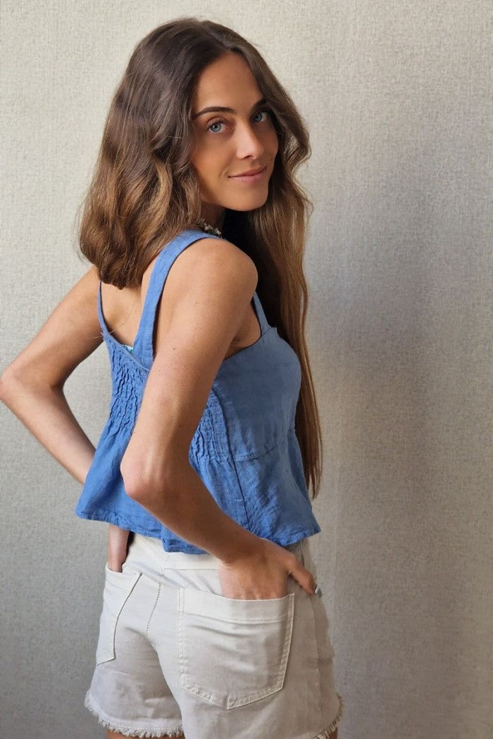 Top de tirantes lino color azul