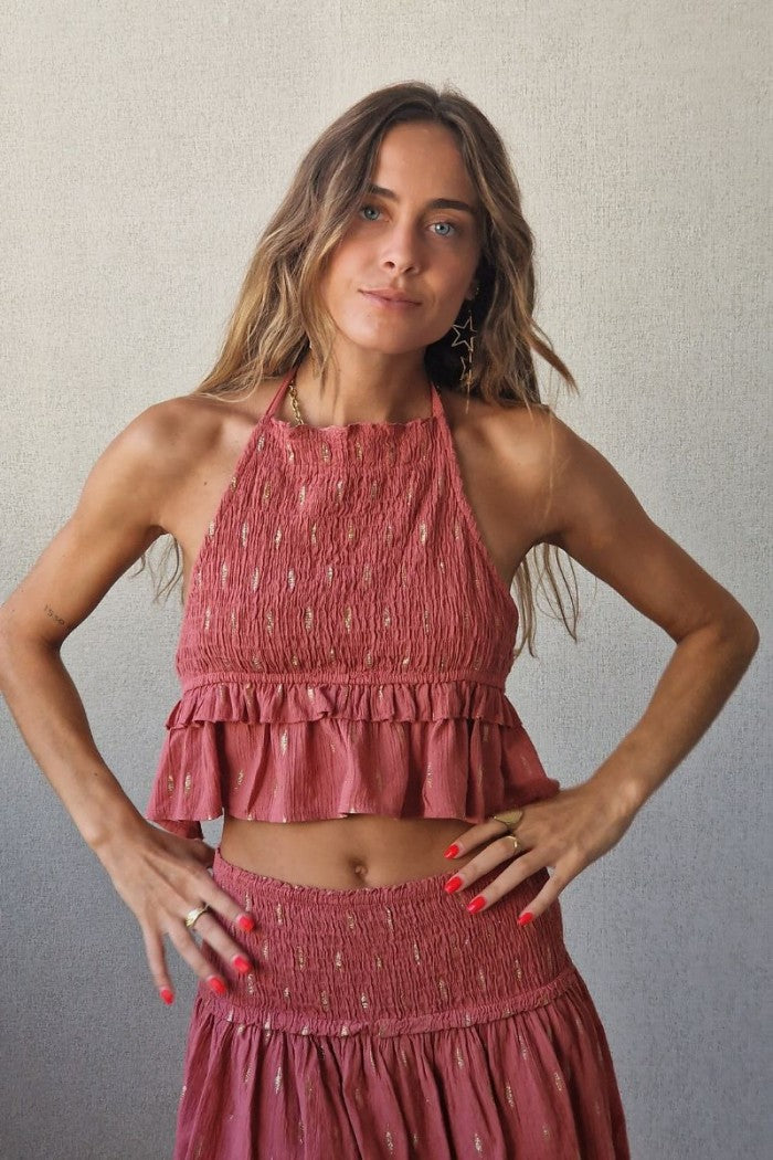 Top de bambula con lurex teja