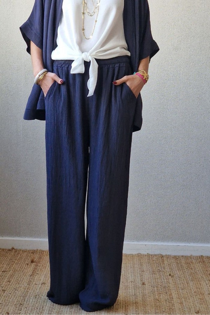 Pantalón de bambula con brillos azul marino