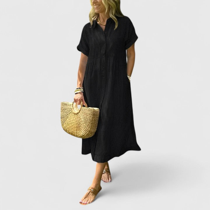 Cielo | Vestido midi con botones y manga corta recta